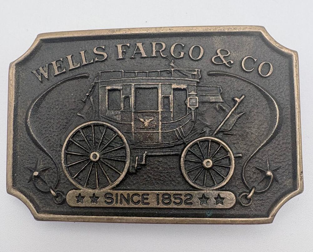 Wells Fargo & Co Brass Belt Buckle Featuring a Stagecoach